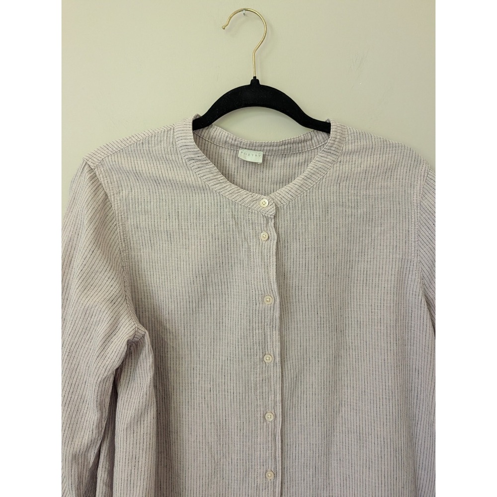 Poetry Hemp Organic Cotton Pinstripe Tunic Top Gray‎ White US 6 UK 10 UL07 - Picture 4 of 12